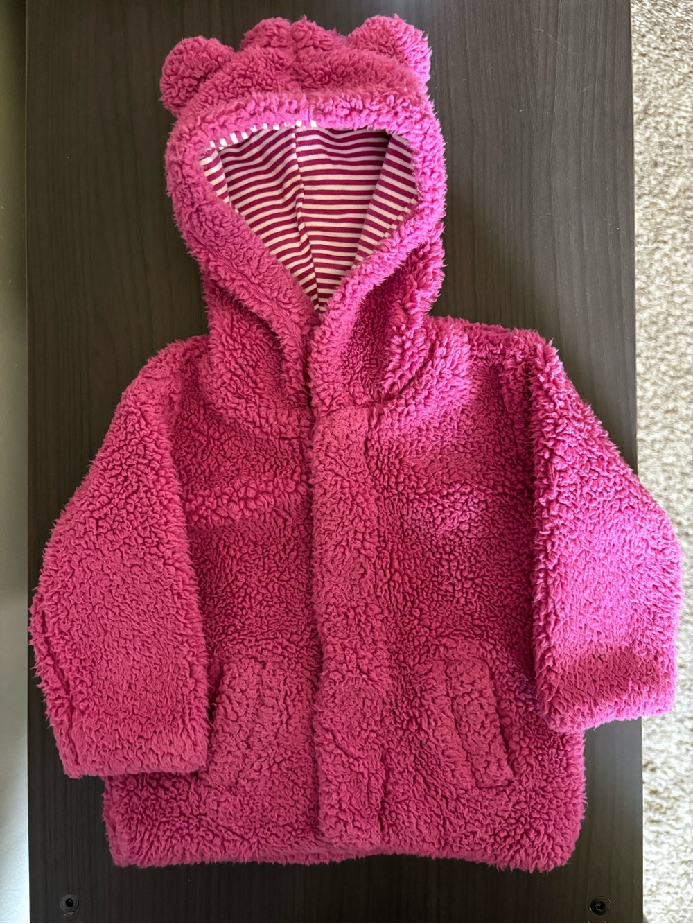 Magnetic me Pink and White Striped Lined Hooded Jacket.